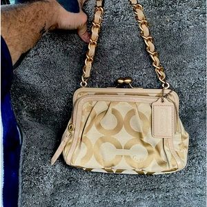 Coach Parker Op Art shoulder handbag Satin/Gold hardware 13623 Khaki/Tan